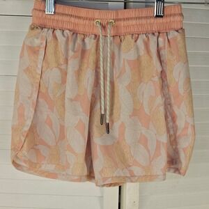 Fish Hippie Co Womens Peach Pink Floral Banana Print Lined Shorts‎ XS